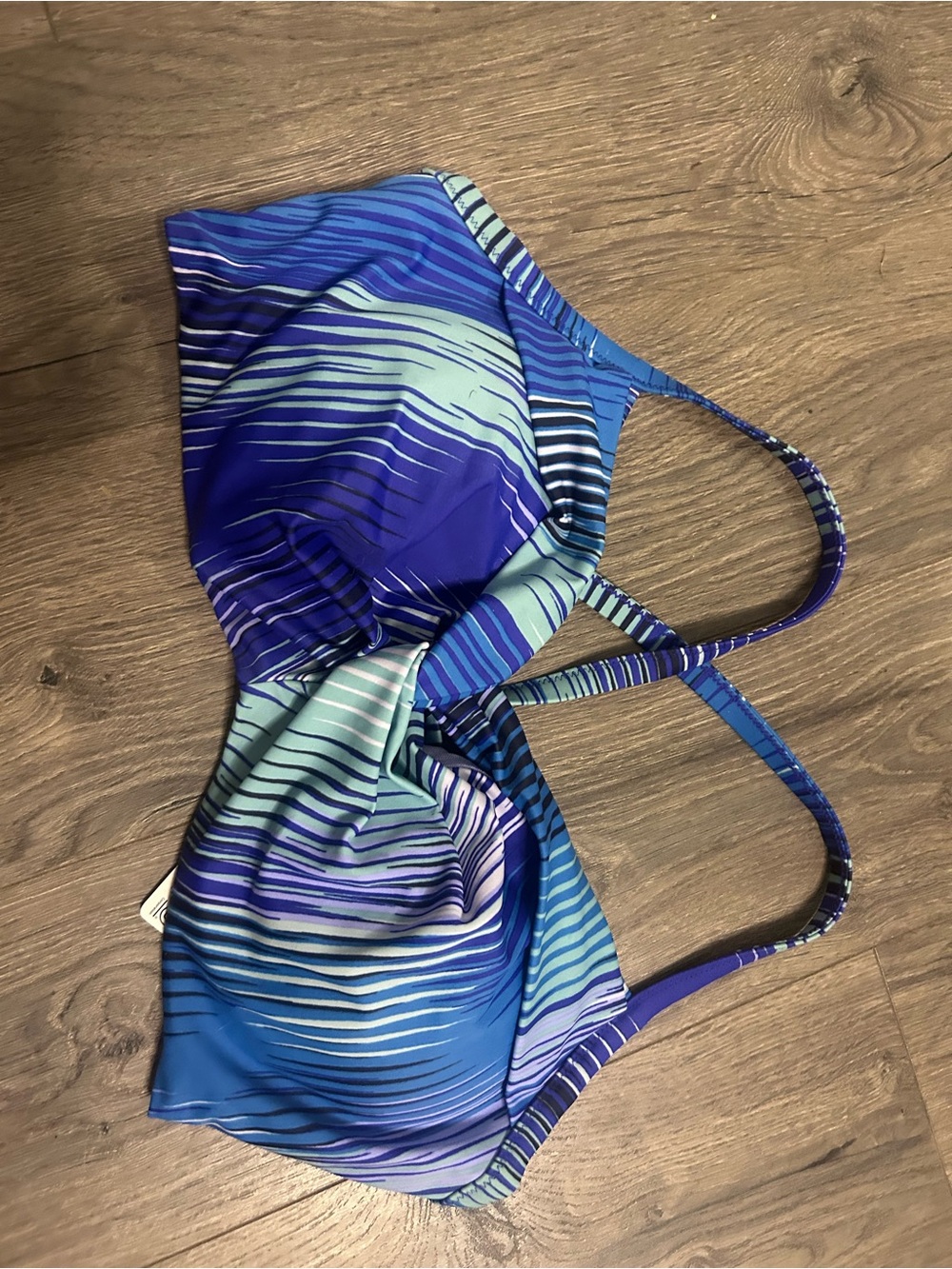 Athleta Girls Blue & Aqua Striped Swim Bikini Top